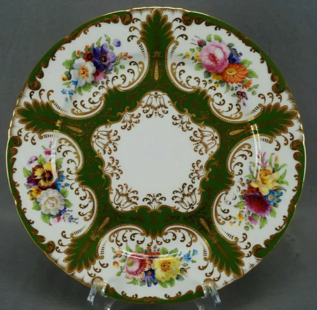 Wedgwood Hand Painted Floral Green & Gold Beaded 10 1/4 Inch Plate C. 1900 D