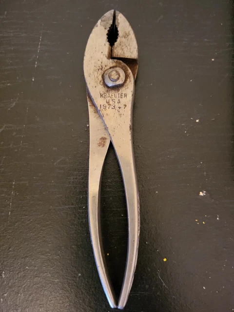 Kraeuter 1973-7 Slip Joint Adjustable Pliers With Wire Cutters Vintage USA