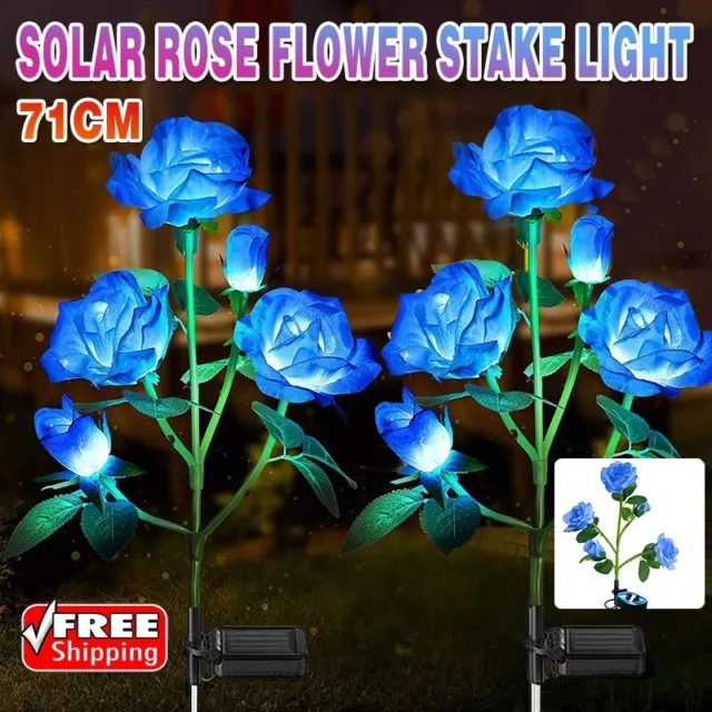 5 LED Solar Power Rose Flower Stake Lights Outdoor Garden Path Luminous Lamps AU