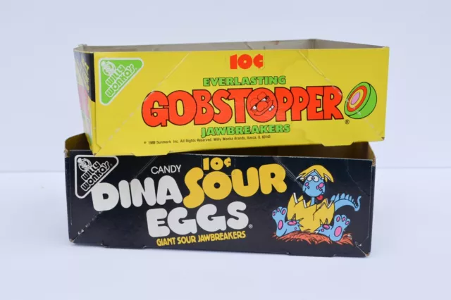 Vintage Dina Sour Eggs & Everlasting Gobstopper Willy Wonka 1989 Display Boxes