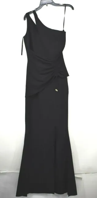 Chiara Boni La Petite Robe Black Costanza One-Shoulder High Slit Trumpet Gown 6