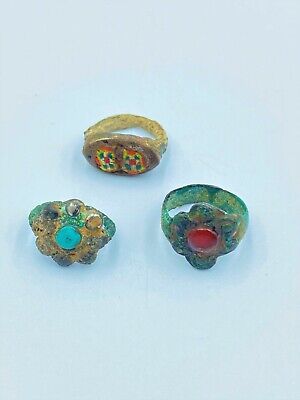 Lot Antique Jewelry Ancient Roman's Dynasty Bronze Ring Mosaic Glass Carnelian