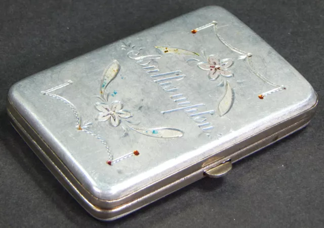 Vtg Cigarette Holder Metal Case Engraved Design Southampton Buharo British Made