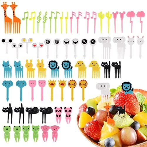 64 Pcs Pics Animaux Fourchette a Fruit Enfant de Bande Dessinée Pioches Alime...