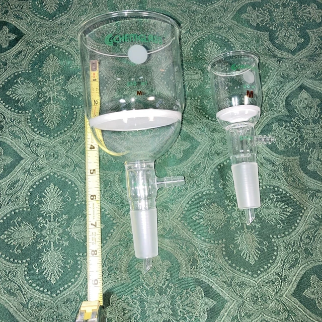 2 Chemglass Vacuum 24-40 Funnel Buchner Fritted Glass 350ml and 60ml