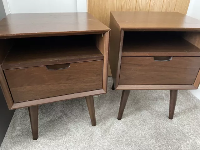 Dark wood bedside table pair - Retro Mid-century Style