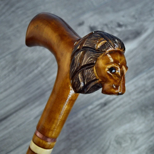 Bastone da passeggio in canna Legno intagliato a mano - Leone / Regno Unito