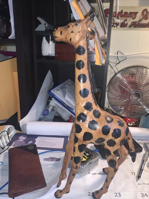 Vintage hand made Leather Wrapped Giraffe Large 17 Inch Tall Statue Figurine