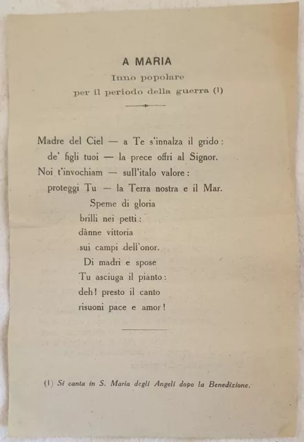 Volantino A Maria Inno Popolare Prima Guerra Mondiale Santa Maria Degli Angeli