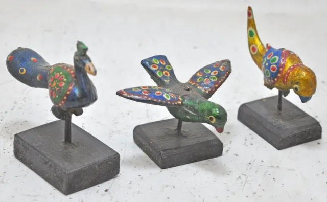 Lot of 3 Vintage Wooden Bird Figurines Original Old Hand Carved Painted