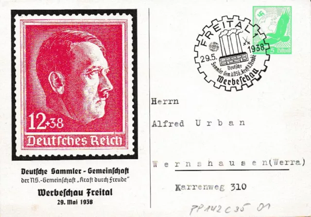 Privatganzsache, PP 142 C 35 01, Dt. Sammler Gemeinschaft KdF, FREITAL 1938 SoSt
