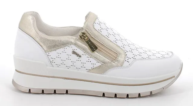Igi & Co Chaussures pour Femmes Baskets Blanc en Cuir Lacets + Fermeture Éclair