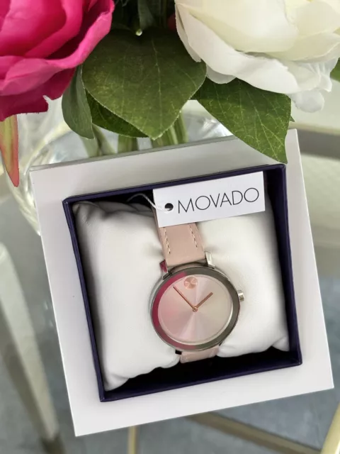 Movado BOLD EVOLUTION Rose Gold Tone Pink Strap Women's Swiss Watch ~ EXCELLENT