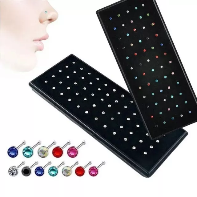 60 PIERCING BRILLANTINO GEMMA NASO NARICI ACCIAIO CHIRURGICO 1,5 mm * 9 mm