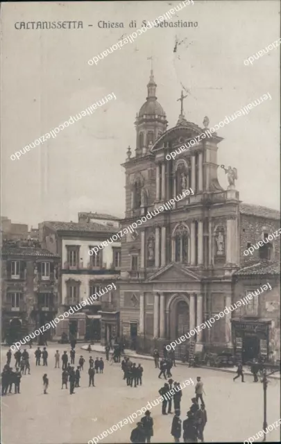 bc144 cartolina caltanissetta citta' chiesa di s.sebastiano 1914