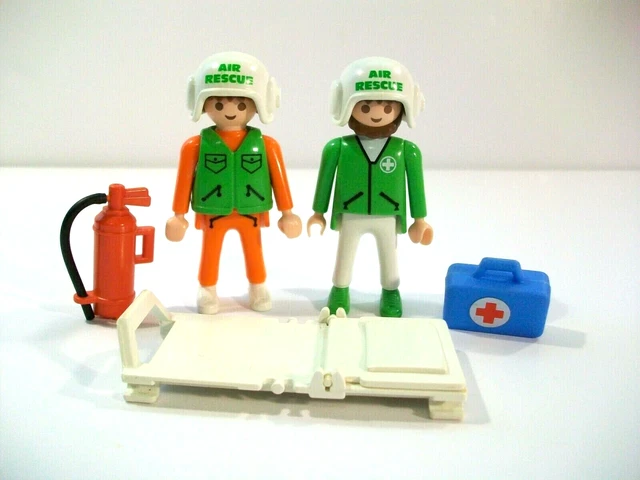 1992 Playmobil Air Rescue Figure Lot Pilot Medic Geobra Stretcher