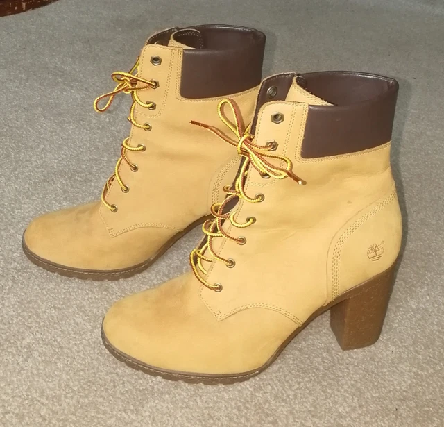 WOMEN'S TIMBERLAND LEATHER High Heel Lace Up Boots UK Size 8 EU 41.5 £