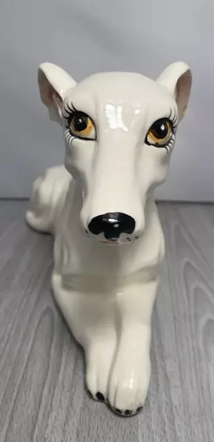 Whippet Dog Figurine White Ceramic Resting Statue