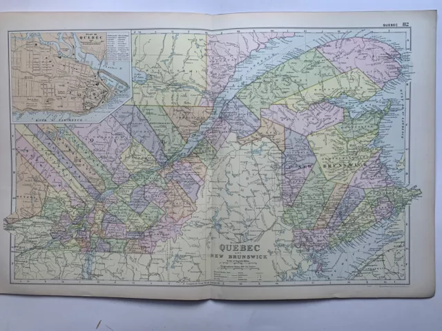 1908 Quebec & New Braunschweig & Plan von Quebec Stadt antike Karte von G.W. Speck