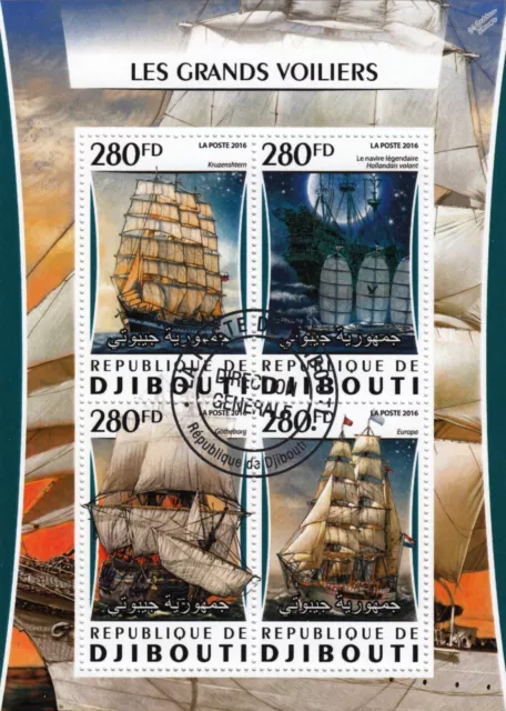 TALL SHIPS Full-Rigged Sailing Boats/Clippers CTO Stamp Sheet (2016 Djibouti)