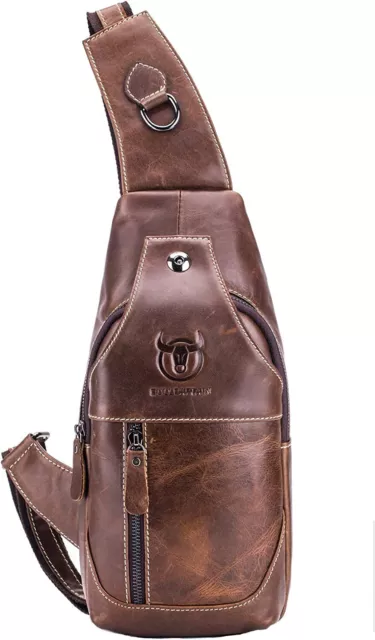 Men Genuine Leather Chest Bag Casual Crossbody Bag Shoulder Sling Bag Backpack