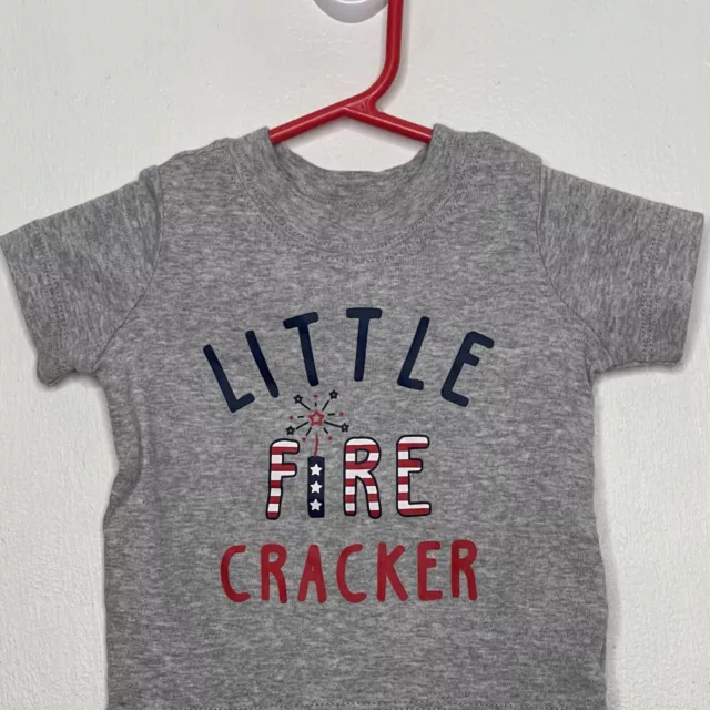 Carters Little Fire Cracker Tee Shirt Girls Size 3 M Gray Short Sleeve Patriotic 2