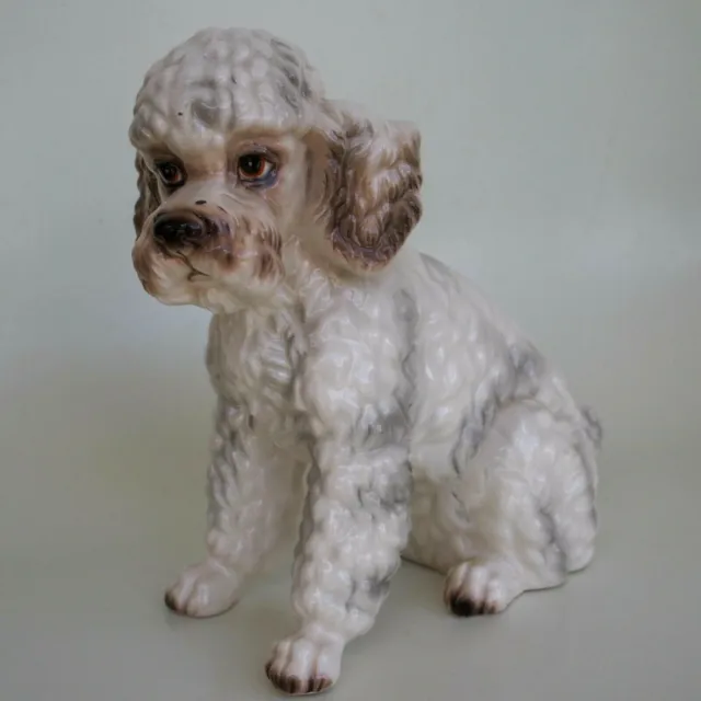 Vintage Napco Poodle Puppy Dog Figurine White Brown Large 7"