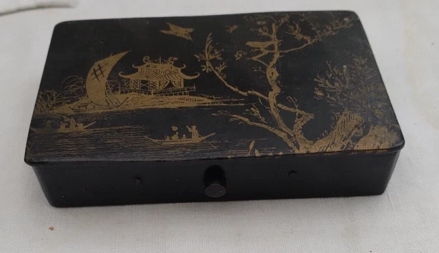 Boite , coffret à bijoux en papier mâché et marqueterie d
