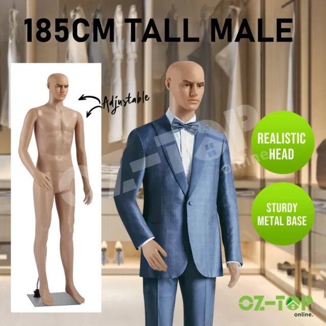 Male Full Body Mannequin Dummy Model Manikin Torso Display Stand w/ Head 185CM