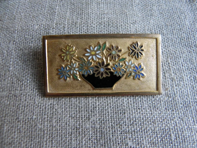 Broche Ancienne Miniature - Bouquet De Fleurs Peint Sur Celluloïd Sous Verre - Vintage