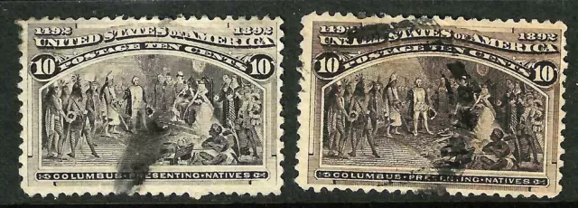 Sc #237 2 Different Shades Cancelled 10 Cent Columbian 1893 US 66E21