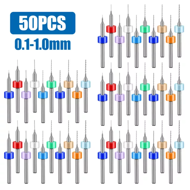 50PCS Carbide Micro Drill Bits Set 0.1-1.0mm PCB Driiling Bit for CNC Engraving
