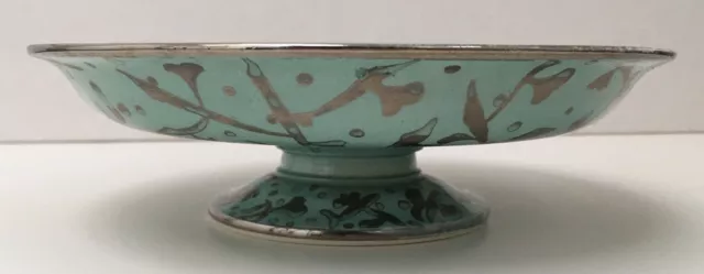 Coupe Ancienne Art Déco Porcelaine Ada Laveno Italie Turquoise Feuillage 1932