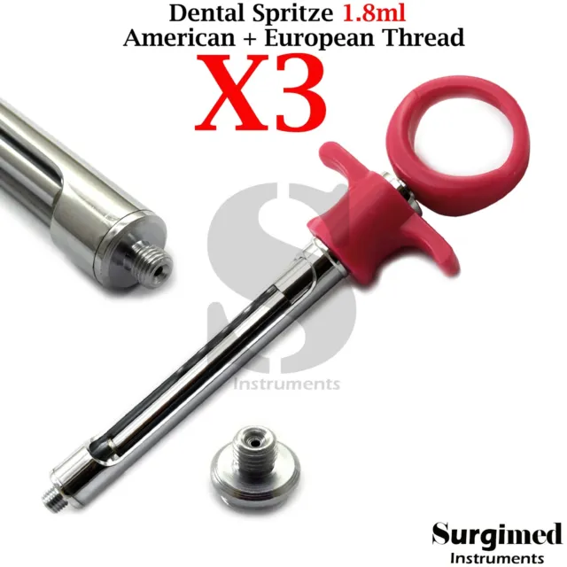Set of 3 Dentist Anesthesia Intake Smoke Detector 1.8ml Cylinder Ampoo Syringe New