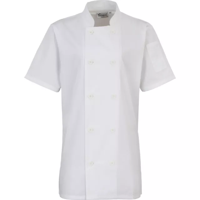 Ladies Women Premier Studded Front Short Sleeve Chef Cook Kitchen Jacket Uniform