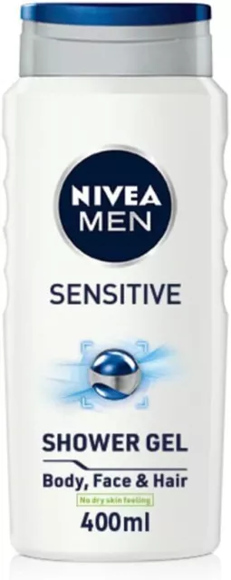 NIVEA MEN Sensitive Shower Gel Pack of 6 (6 x 400ml), Alcohol-Free (NEW)