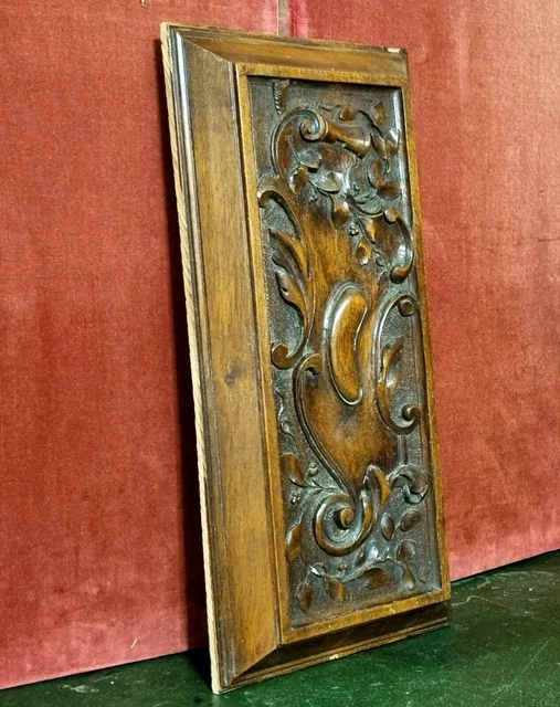 Antique french architectural salvage - Scroll leaf leaf branch carving panel 17"