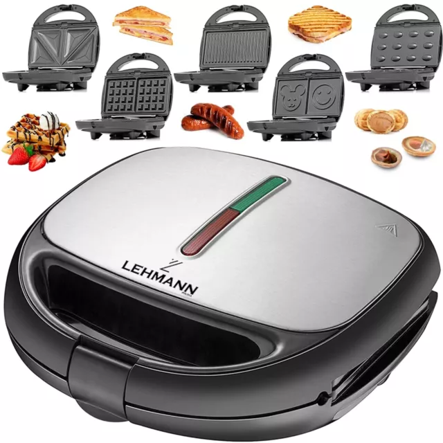 Sandwichmaker 5in1 Waffeleisen Kontaktgrill Nussbäcker Panini Elektrogrill 1200W