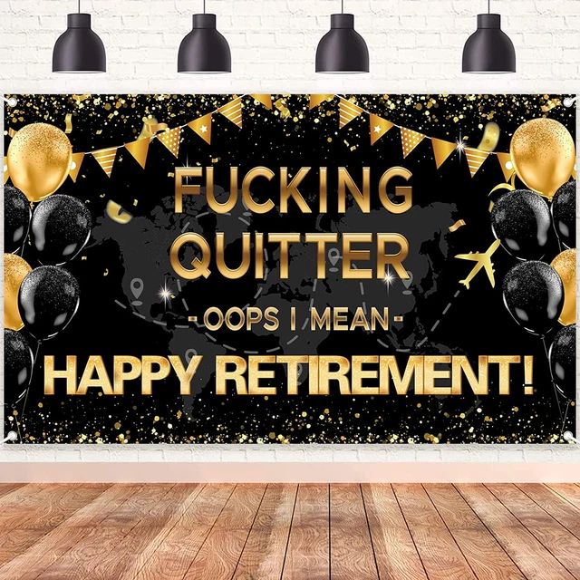 Retirement Party Decorations Happy Retirement Banner Backdrop Black and Gold Ret