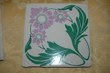 Antique Art Nouveau Tiles 8" x 8" Majolica Floor Tile 1890s Lavender Flowers