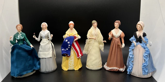 Vtg US  Historical Society Great American Women 6 lady  Porcelain Half Dolls