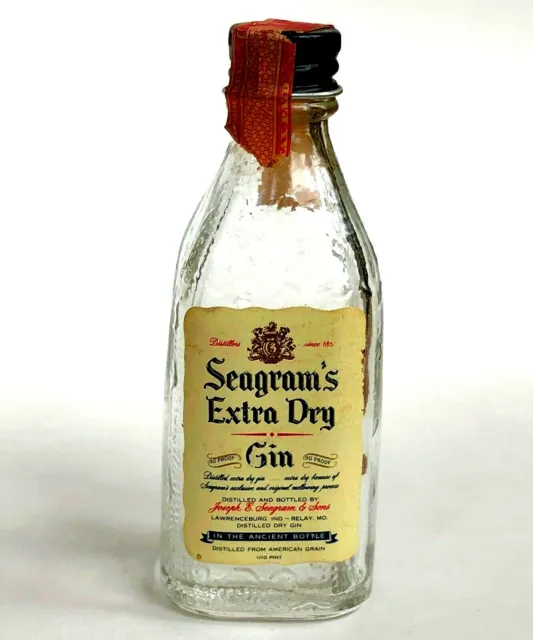 Vtg Seagrams Extra Dry Gin Miniature Liquor Bottle Textured Glass 1940 50s Empty