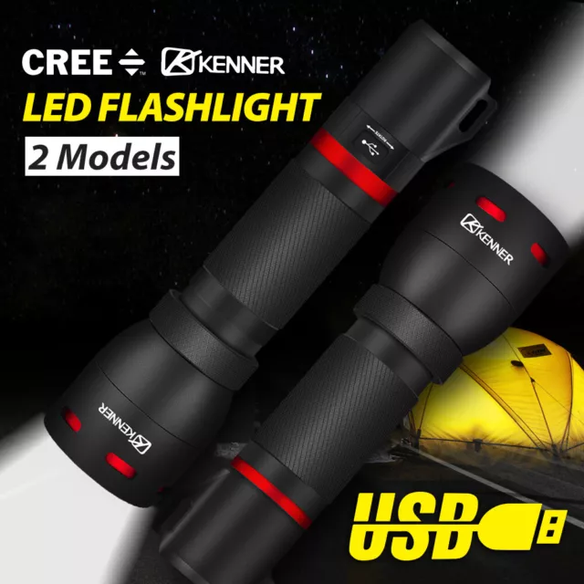 LED Flashlight Tactical Torch USB Rechargeable Work Light Camping Lamp Lantern