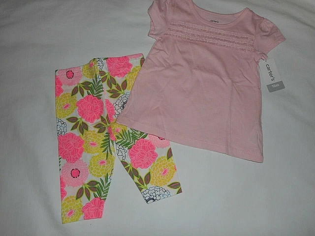 Carters Baby Girl Infant Size 18 Months  Smocked Tee And Leggings Set Clothes - 2