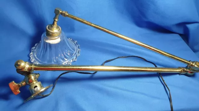 Antique Extending Arm Brass Wall Light with Vintage Glass Shade