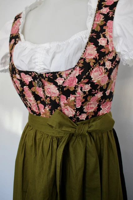 Oktoberfest Costume Floral Dirndl Dress Green Apron White Blouse Uk 8 3