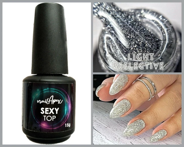 NailApex Light Reflective Top Coat Sext Top Cover 15 ml Glitter Nail Art