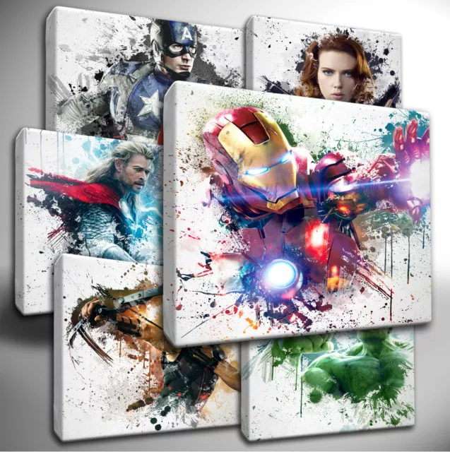 Choose your Marvel AVENGERS paint splatter CANVAS Wall Art Picture Prints