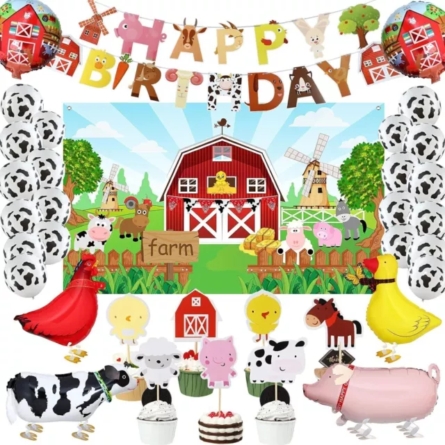 Farm Birthday Party Decorations Supplies Farm Animals Barn Backdrop Banner Farm