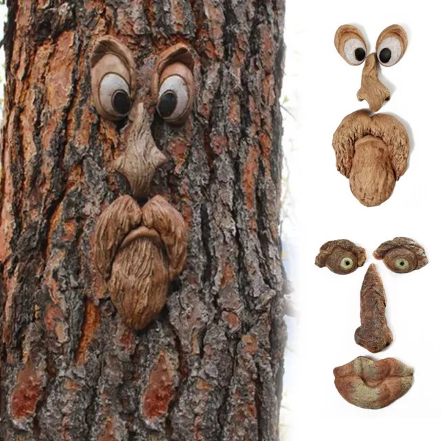 Old Man Tree Hugger Garden Peeker Yard Outdoor Sculpture Whimsical Face Decor